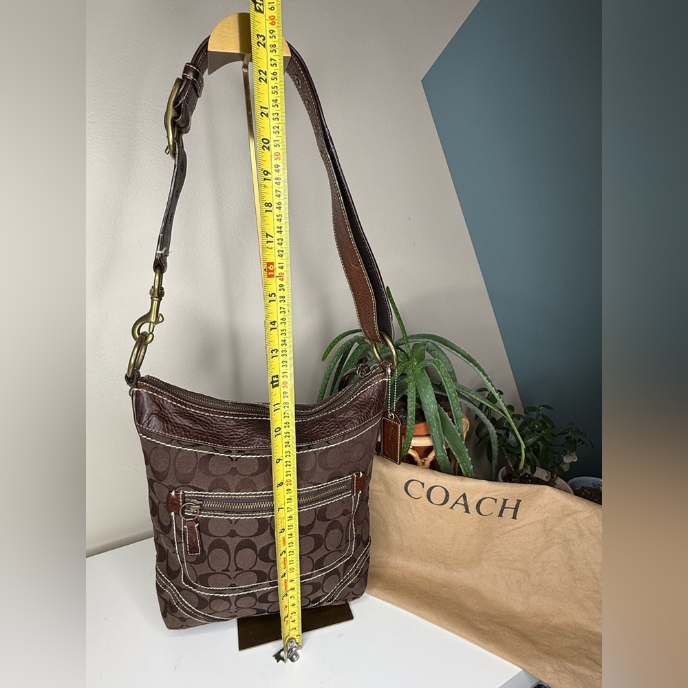 Coach Signature Brown Canvas Hobo Bag Leather Trim Y2K Vintage Crossbody Purse - Picture 12 of 14